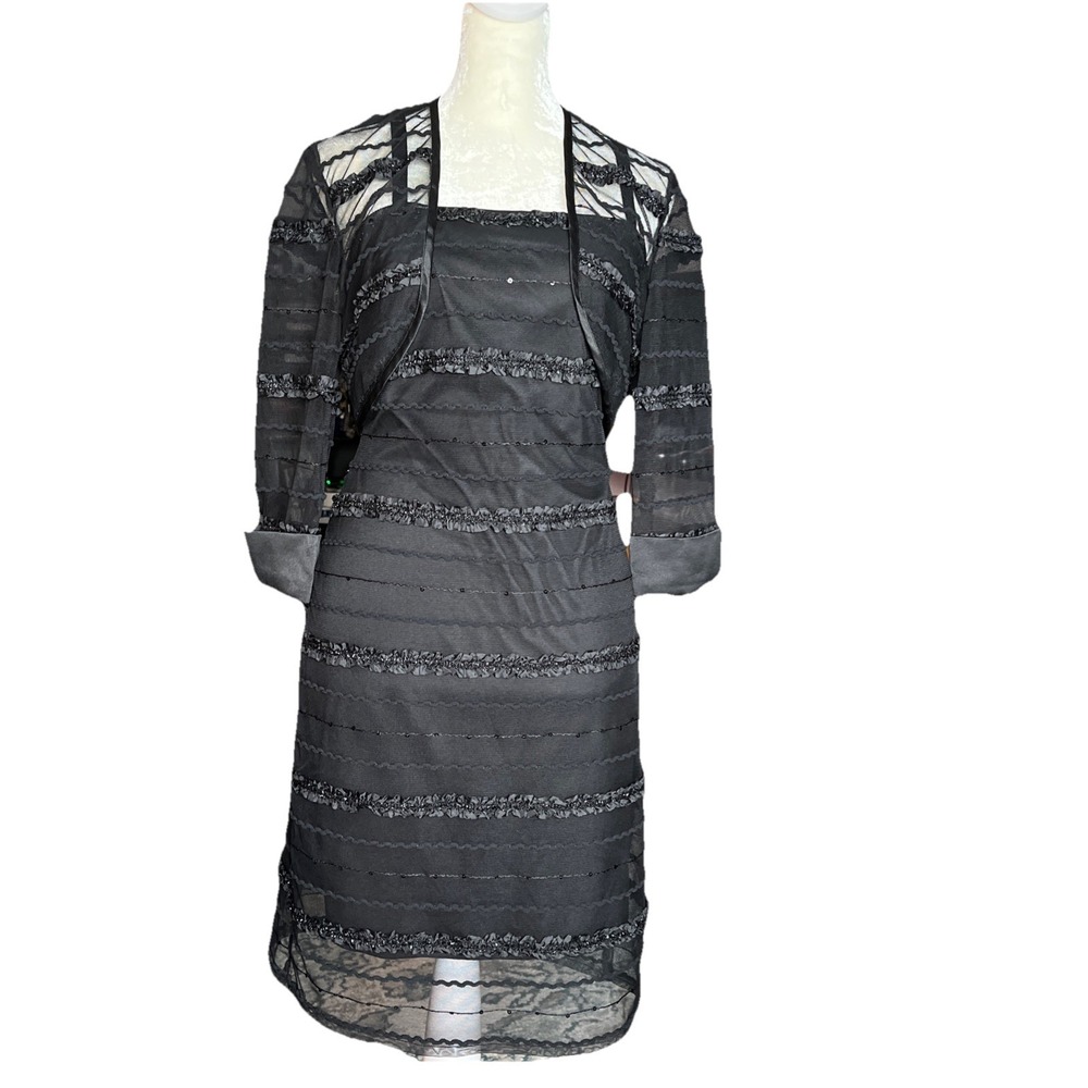 R&M Richards Collection Ladies 2 Pcs Black Dress & Jacket Set Sz 6P RARE VINTAGE